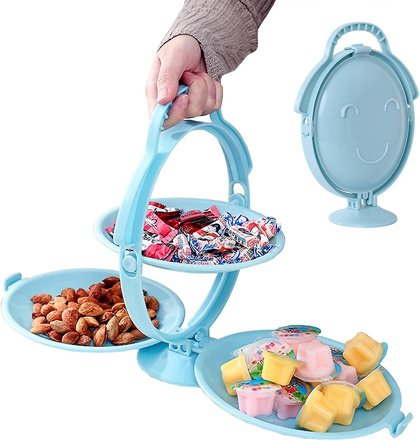 3 Tier Party Tray, Folding Layered Convenient Handles Creative Shapes, Snack Candy Board Cake Stand Serving Platter Pop Plastic Fruits, Cookie Food St