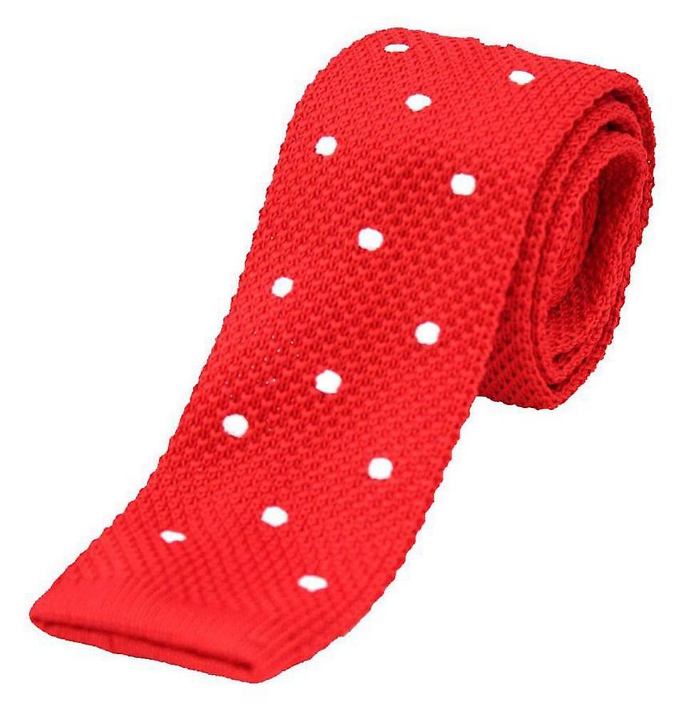 David Van Hagen Polka Dot Thin Knitted Tie - Red/White