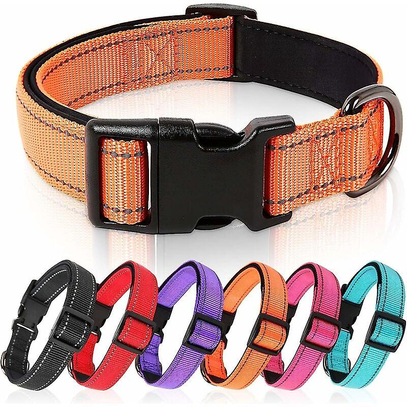 Soft Breathable Reflective Nylon Adjustable Dog Collar (S, Orange)