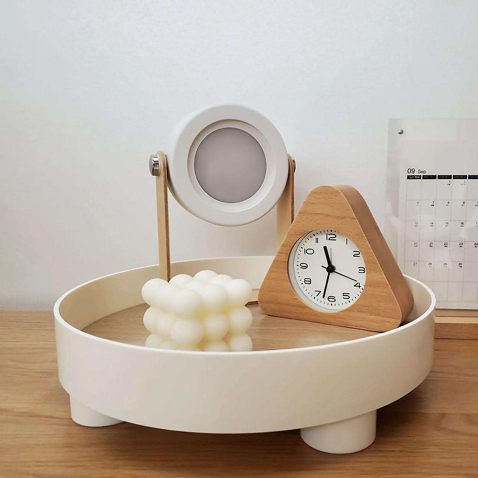 Round Plastic & Wood Serving Tray Organizer for Snacks & Vanity White