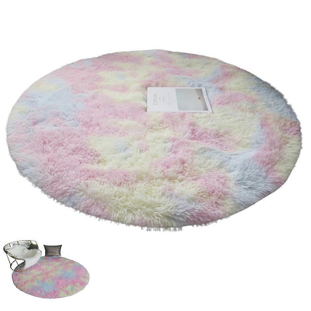 Non-Slip Tie Dyed Plush Round Rug -Milticolor
