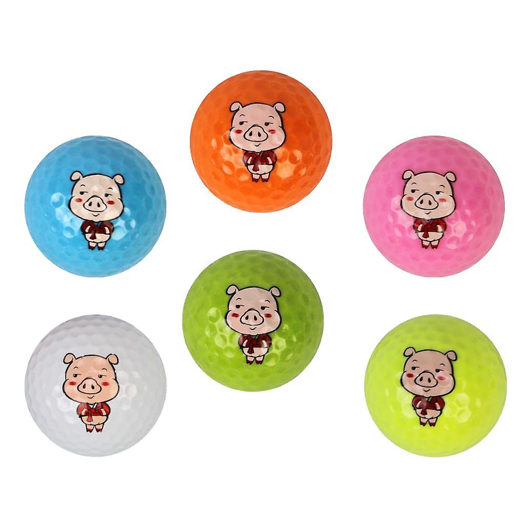 6pcs Half Dozen Golf Ball Cute Pig Pattern Swing Training Rubber Balls