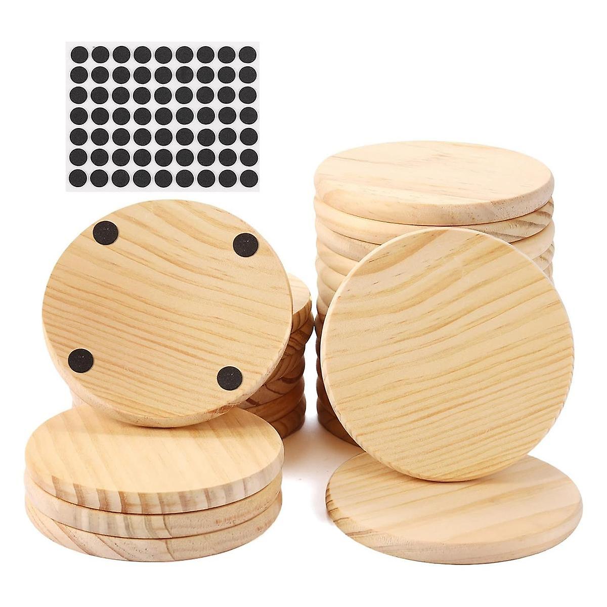 25 Pack Unfinished Wood Coasters, 4 Inch Blank Wooden Coasters Crafts Coasters with Non- Silicon Do