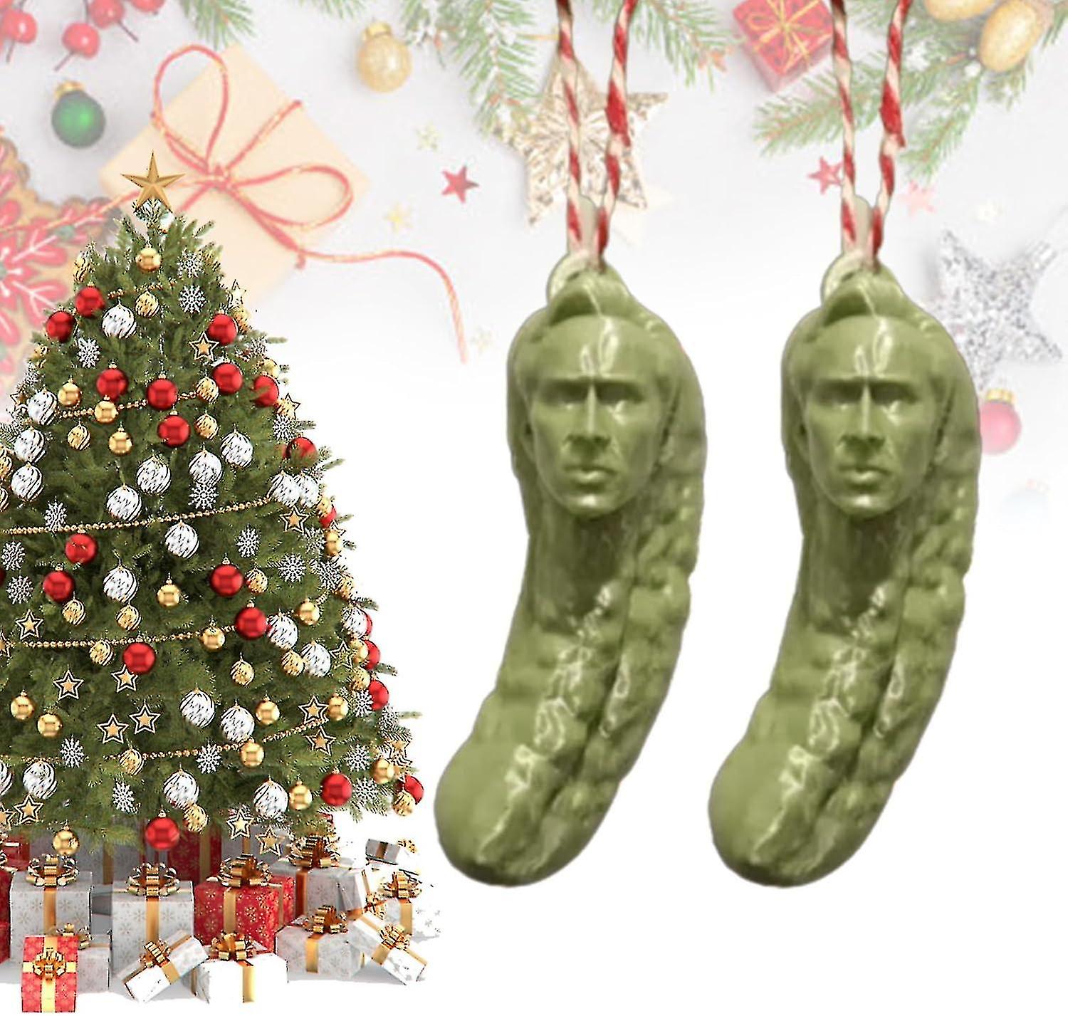 Picolas Cage Christmas Ornament, Christmas Green Pickle Hanging Ornament, Funny Nicolas Cage Christmas Tree Hanging Ornaments