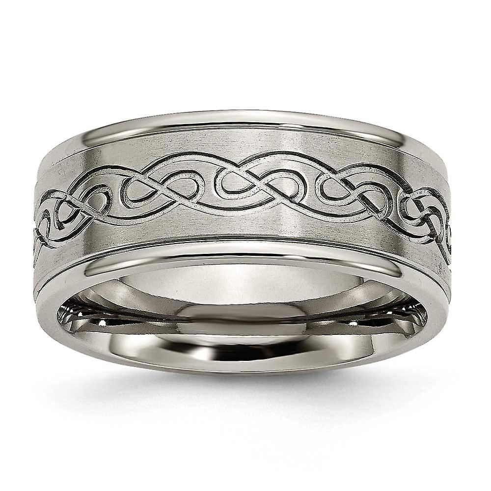 Titanium 9mm Scroll Design Brushed and Polished Band Ring-Band Style-Ring for Women and Men - Ring Size: 8 to 14