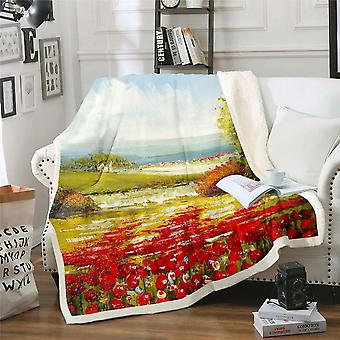 Florals Fleece Throw Blanket Red Daisy Sherpa Blanket for Kids