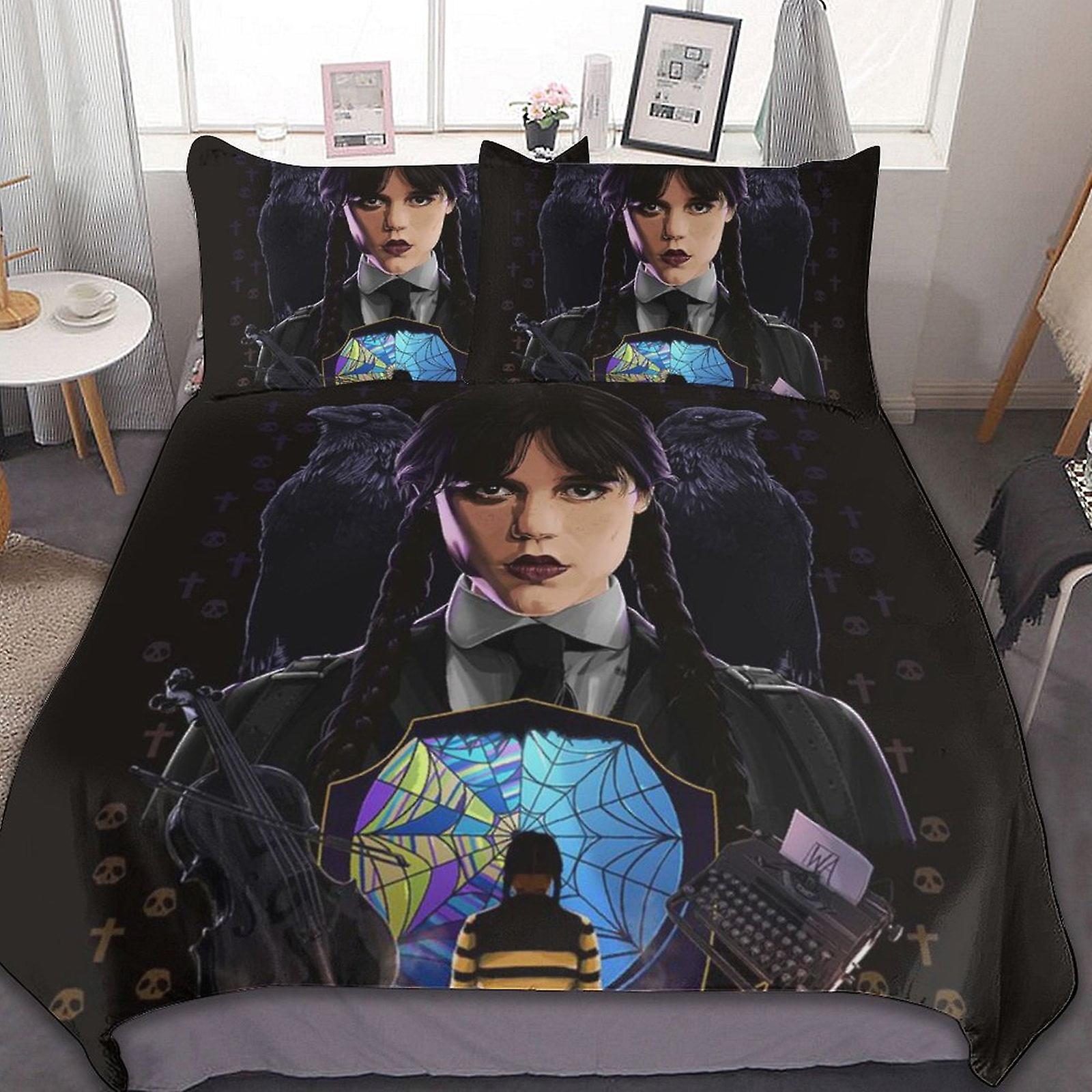 Wednesday Addams 3 stuks lakens set ademend dekbedovertrek met 2 kussens Sham Soft All Seasons Bedding Set