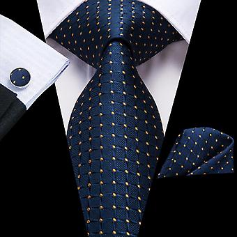 Navy Blue 63 Inches Silk Men's Tie Set Extra Long Ties for Men Handkerchief Woven Classic Men's 160cm Pocket Tie Square
