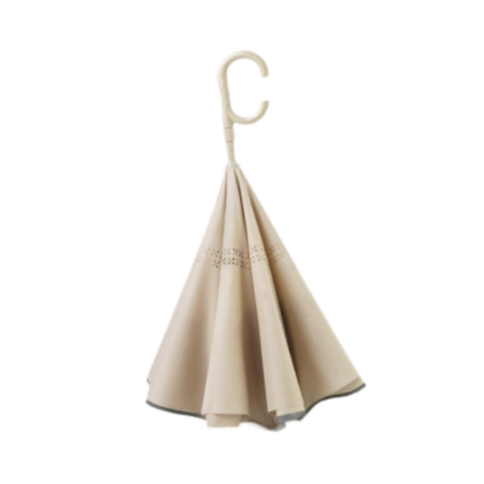 Inverted Reversing Upside Down Umbrella Folding Car Rain Umbrella Double Layer Beige