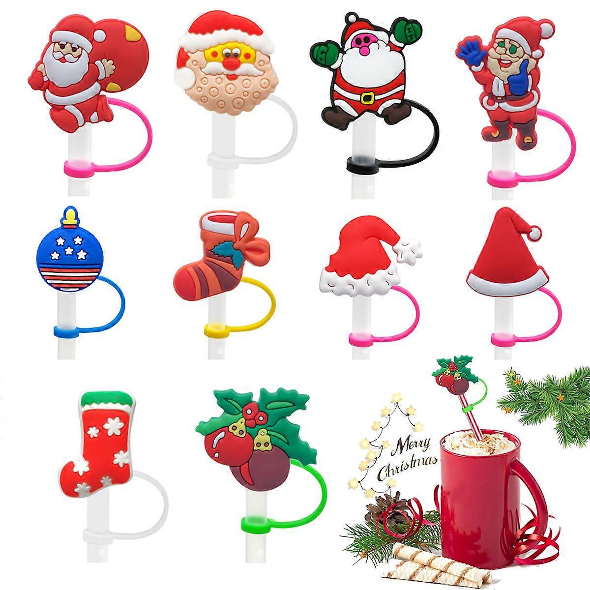 10er Pack Weihnachten Strohhalm Abdeckung 8mm Silikon Strohhalm Abdeckungen für Trinkhalm Wiederverwendbarer Strohhalmstopper Tragbare Strohkappen Strohhalm Protector Topper Cartoon C