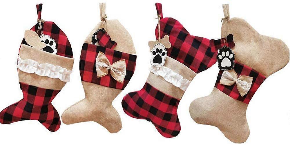 4PCS - Christmas pet socks - 2 bone socks+2 fish socks