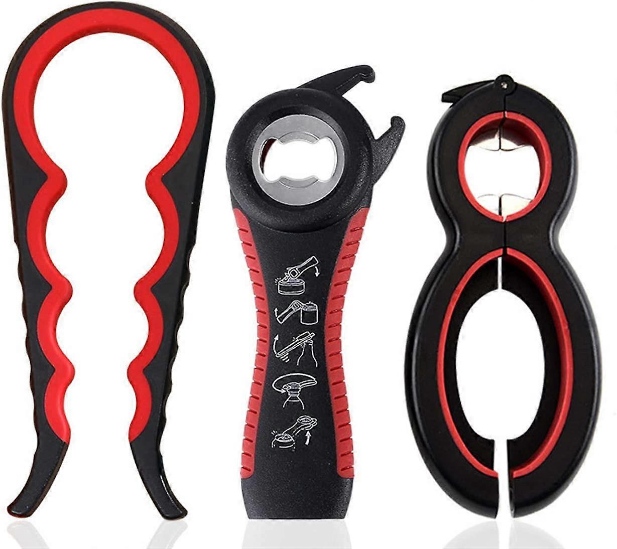 Bottle Opener, 3-Piece Jar Opener, 4-in-1 & 5-in-1 & 6-in-1 Multi-Function Can Opener, Multi-Function Can Opener for Kids, Elderly and Arthritis Suffe