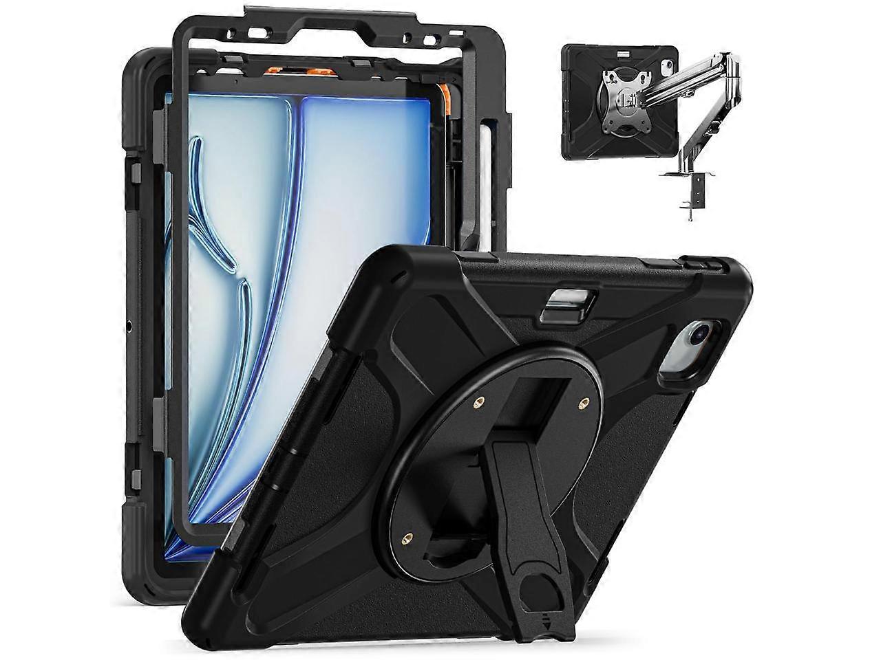 Case for iPad Pro 11 Inch M4 2024 5th Gen Heavy Duty Rugged Shockproof Cover with 360 Rotating Stand & Shoulder Strap & Pencil Holder & VESA Mounting