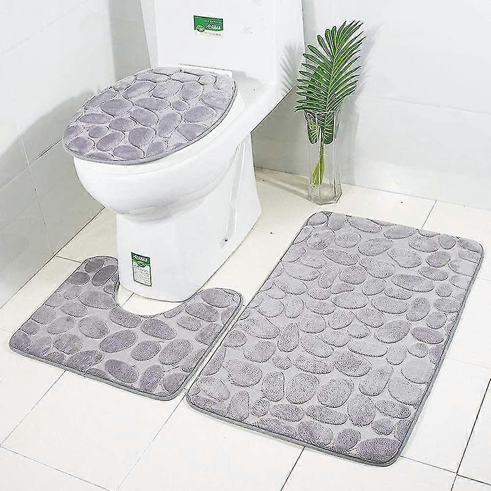 Neue rutschfeste Badematten, 3 Stück Badezimmermatten Kontur Badezimmermatte Set Teppich WC WC (grau V2)