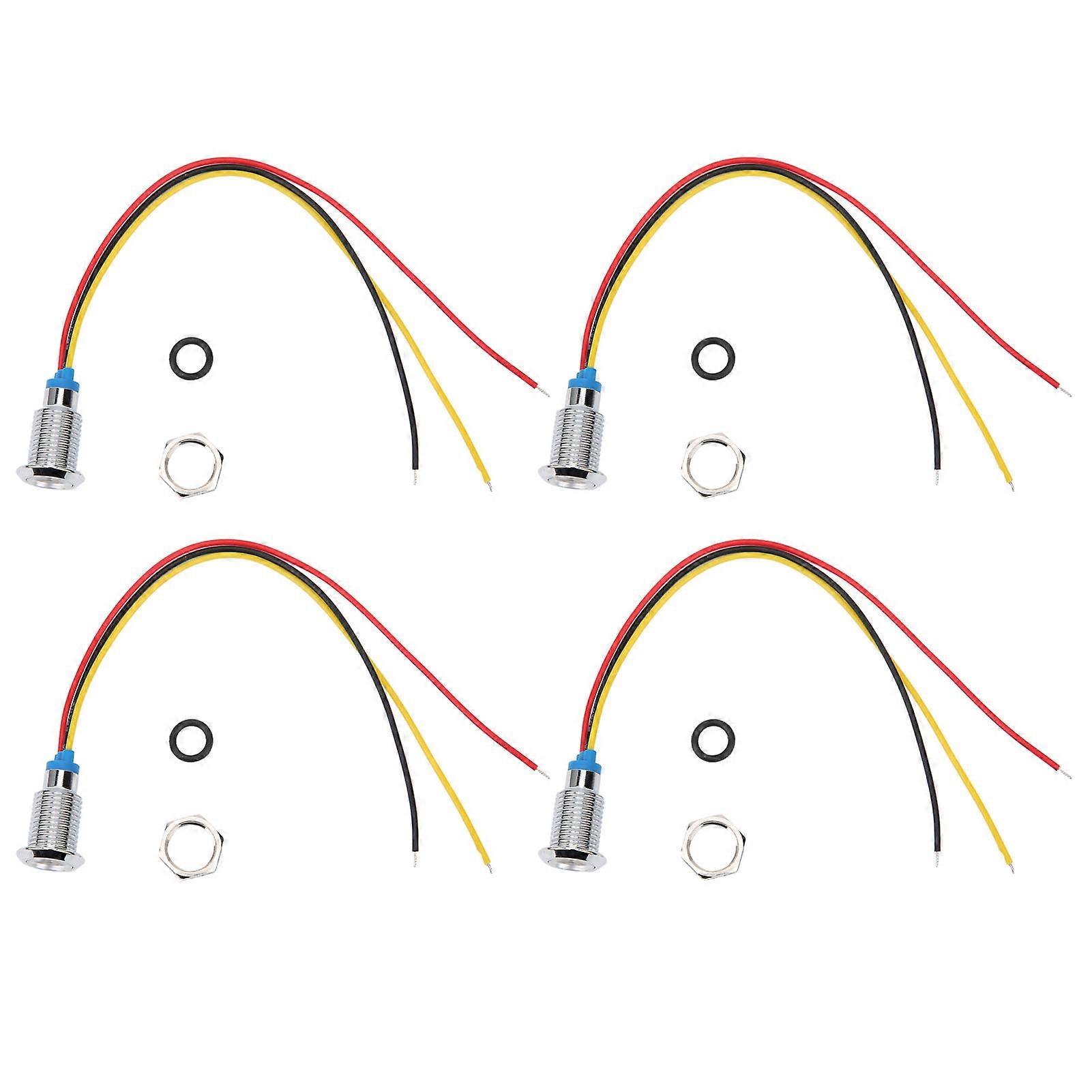 Lot de 4 voyants LED ronds pré-câblés, étanches, bicolores, anode commune, 10 mm, 1224 V (rouge et jaune)