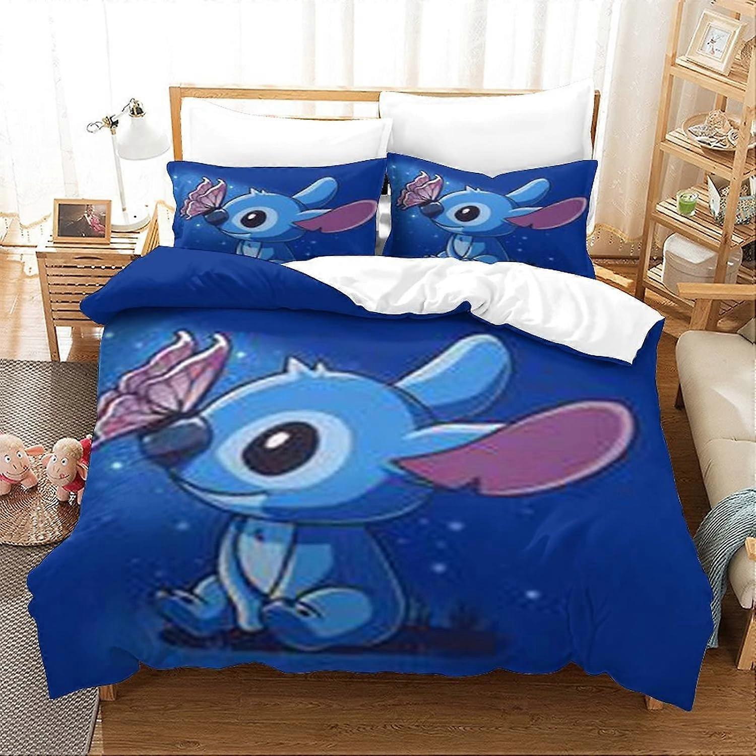 Stitch Duvet Cover D Lilo & Stitch Design Soft Microfiber Cover Breathable Duvet Cover Girls Boys Bedding Set Pieces with Zipper