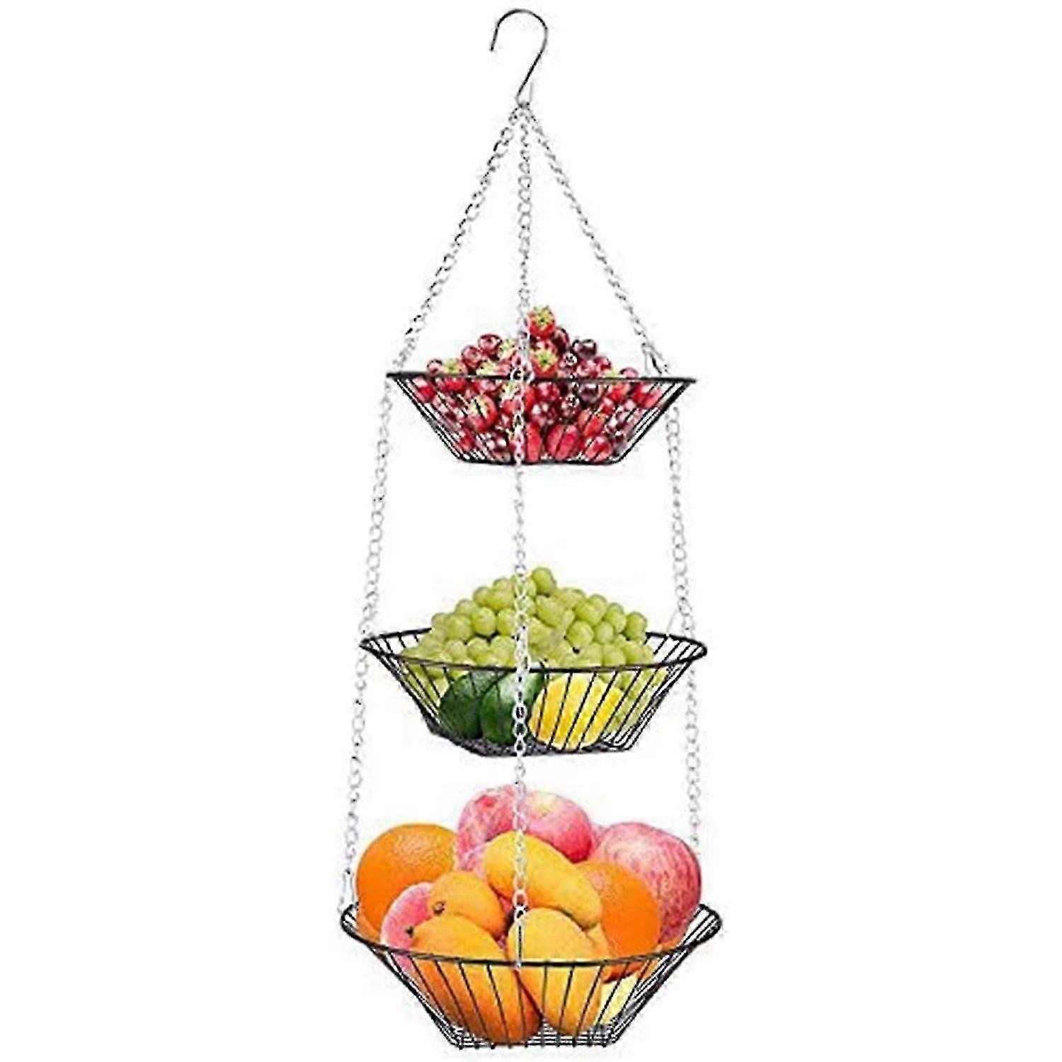 3-layer Hanging Fruit Basket Metal Vegetable Basket With Ceiling Hook Fruit Net