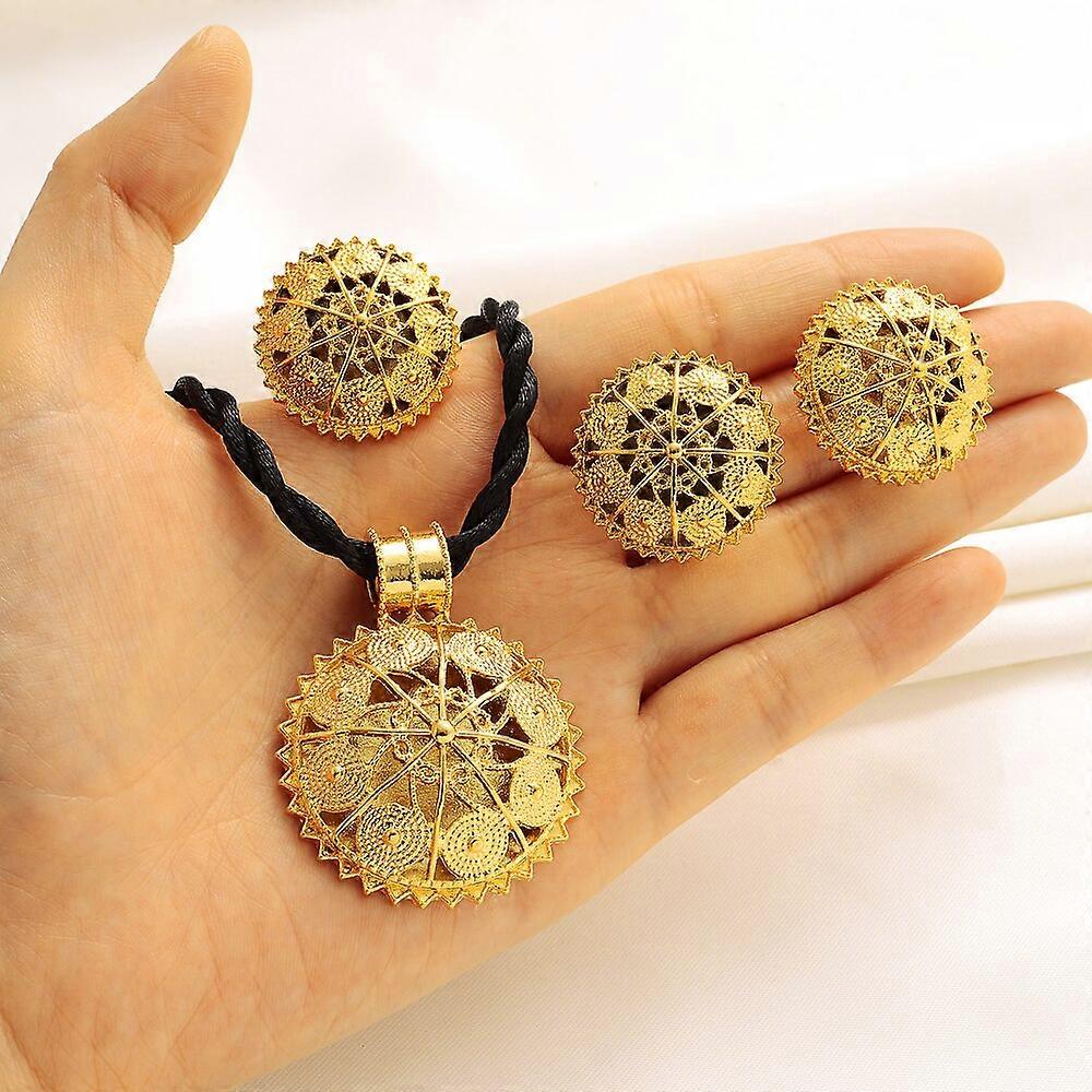 Etiopské svatební šperky sady Ženy Trendy Pure Gold Color Set Africká Nigérie Súdán Eritrea Keňa šperky dárek