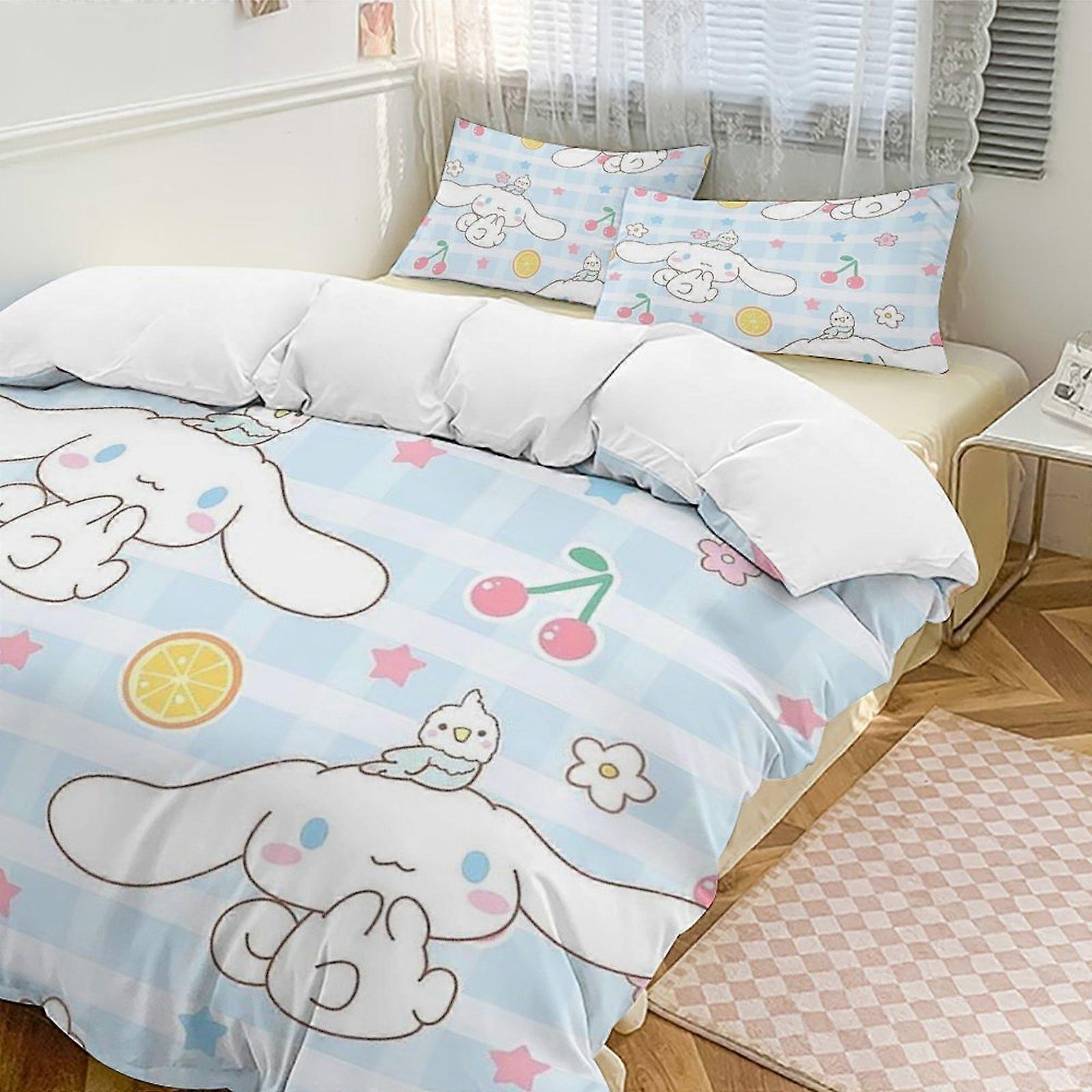 v427 Cinnamoroll 3-Piece Twin Bed Set - Includes 1 Single Comforter And 2 Pillowcases Bedding - Fade Resistant Microfiber - Cinnamoroll io427