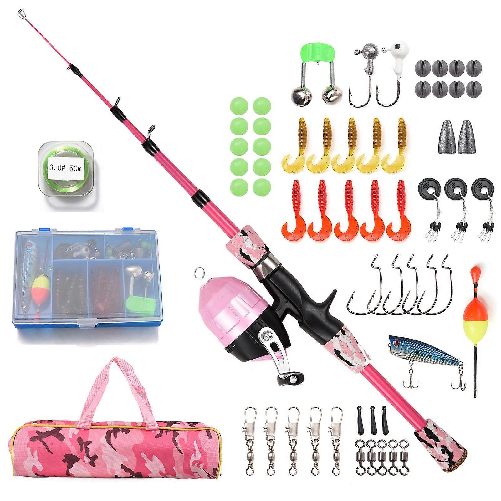 Kids Fishing Rod and Reel Combo Full Kit 1.2m/1.5m Telescopic Casting Rod Pole with Spincast Reel and Hooks Lures Swivels Carry Bag