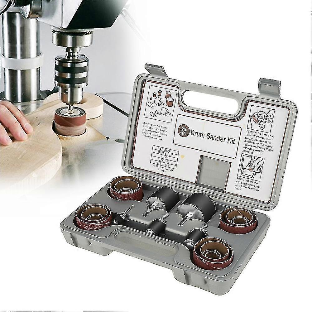 25pcs Spindle Sanding Drum Sander Tool Kit Set With Case For Drill Press