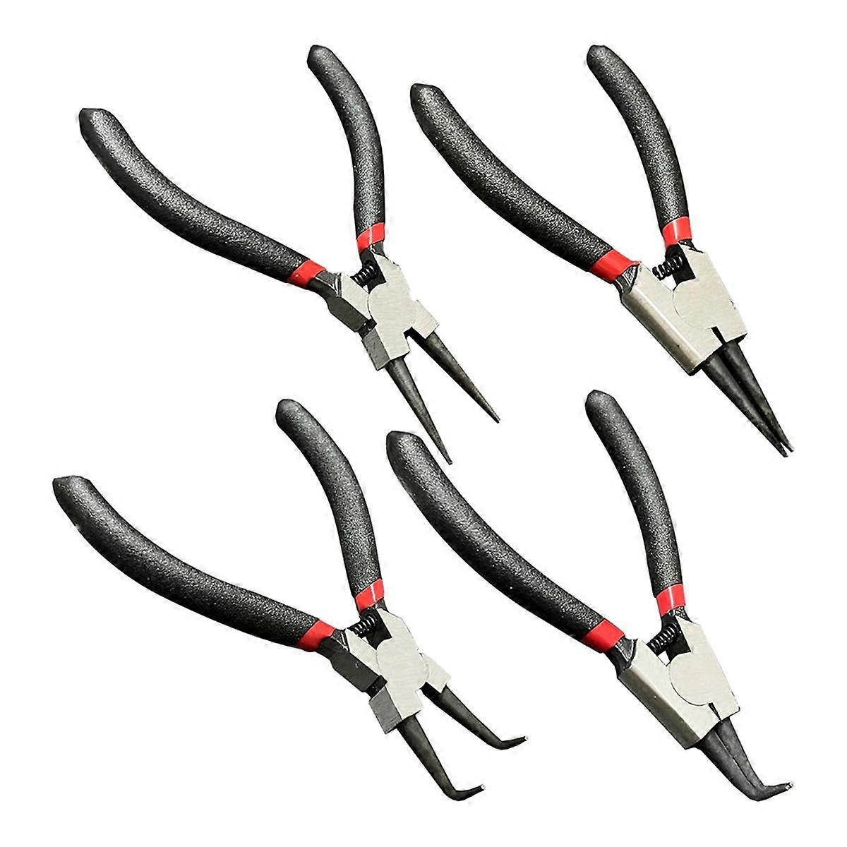 4 PCS Small Snap Ring Pliers Set Mini Internal & External Circlip Plier with Straight/Bent Jaw C Cl