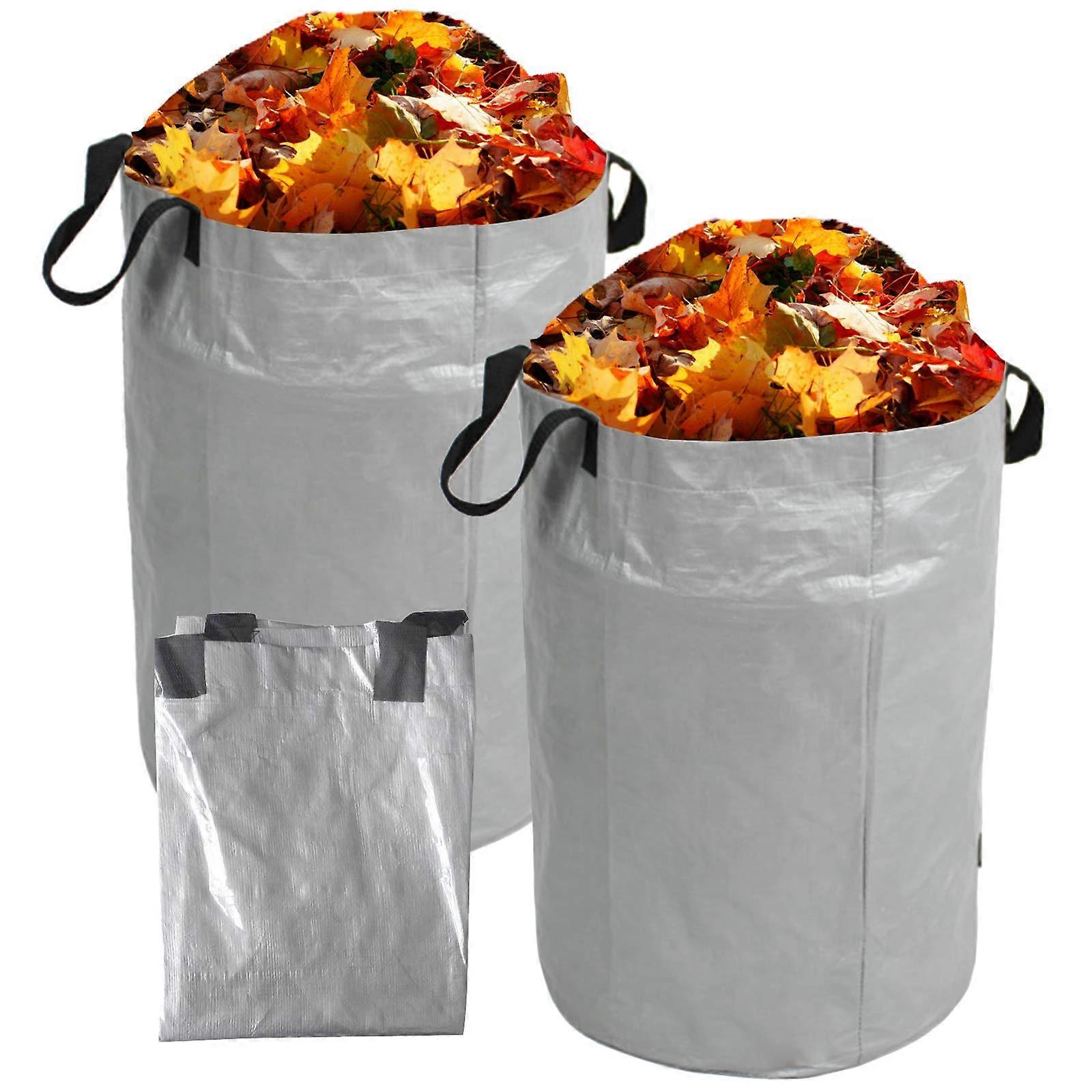 Garden Waste Bag, 2 Pieces Foldable and Reusable Garden Garbage Bag with Handle (Silver 100L, 45x63CM)