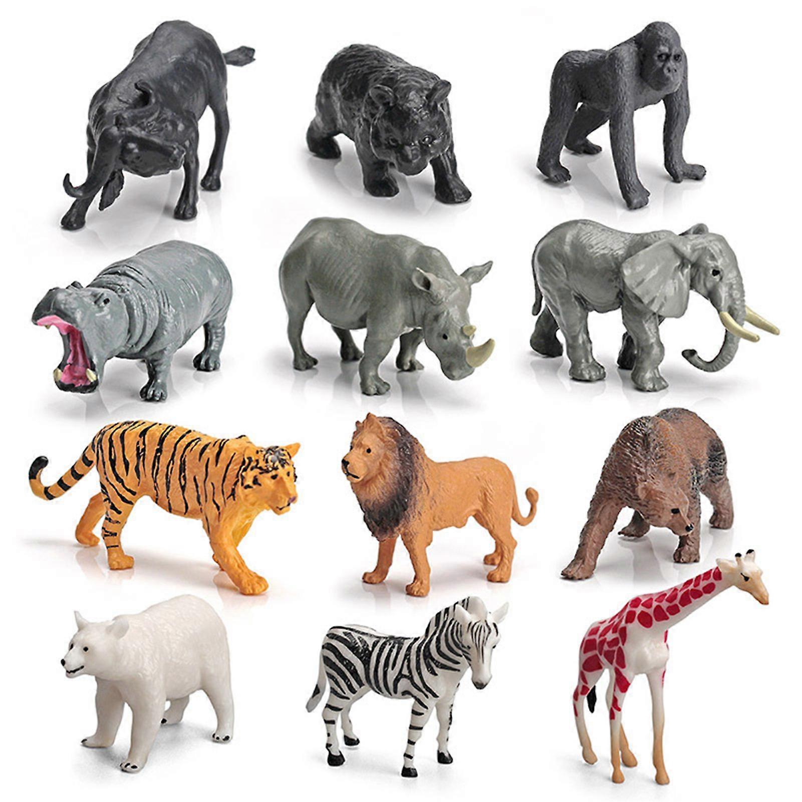 12Pcs Realistic Wild Animal Static Model Hippo/Zebra/Elephant/Giraffe/Bear Miniature Figurines DIY Scene Decoration Simulated Zoo Animal Statue Models