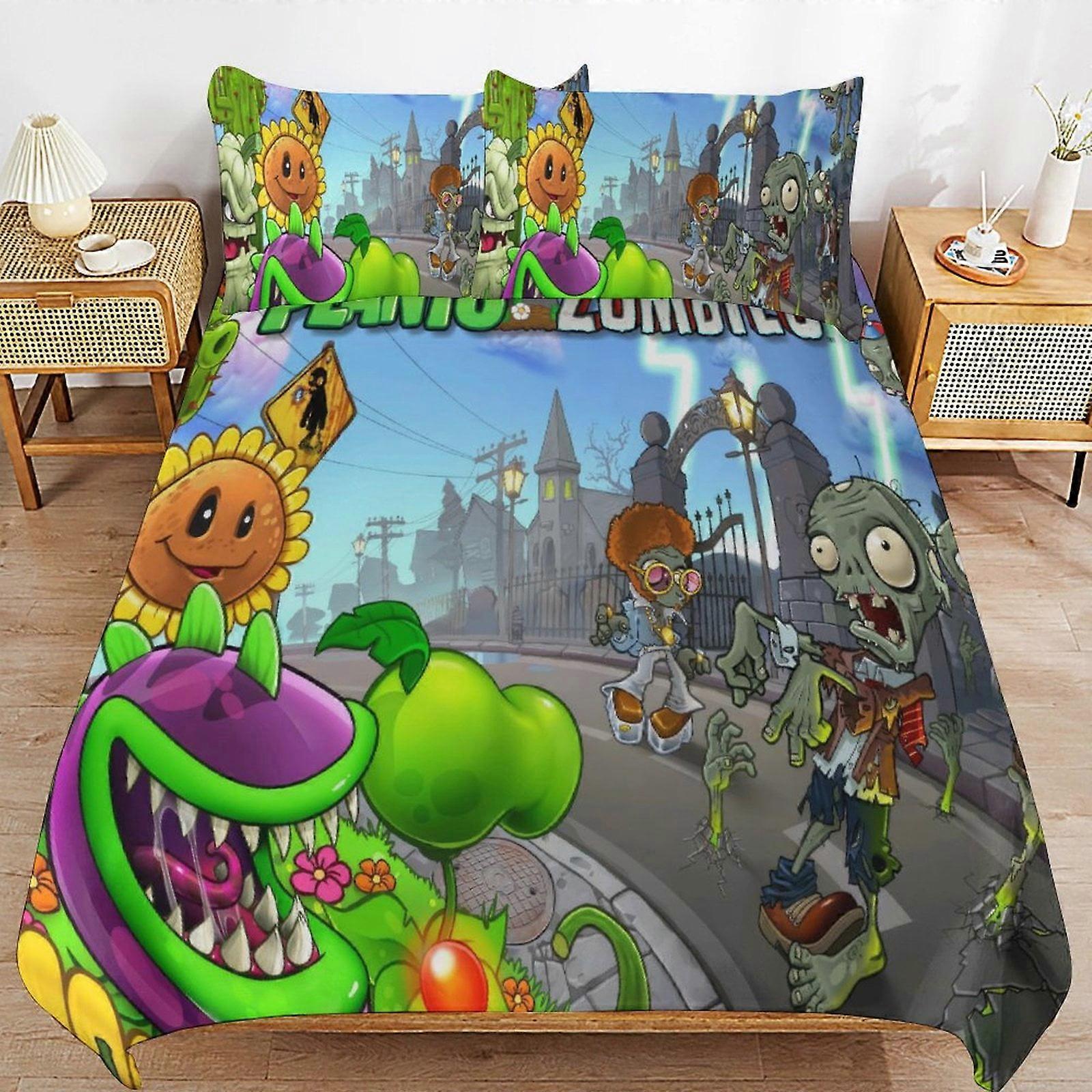 v4605  Bed Sheets Bedding Plants-Zombies PV-Z 3 PCS Comfort Set with 2 Pillowcases,Plants-Zombies PV-Z Bedding Set Sheet Set for Kids Adults,All Seaso