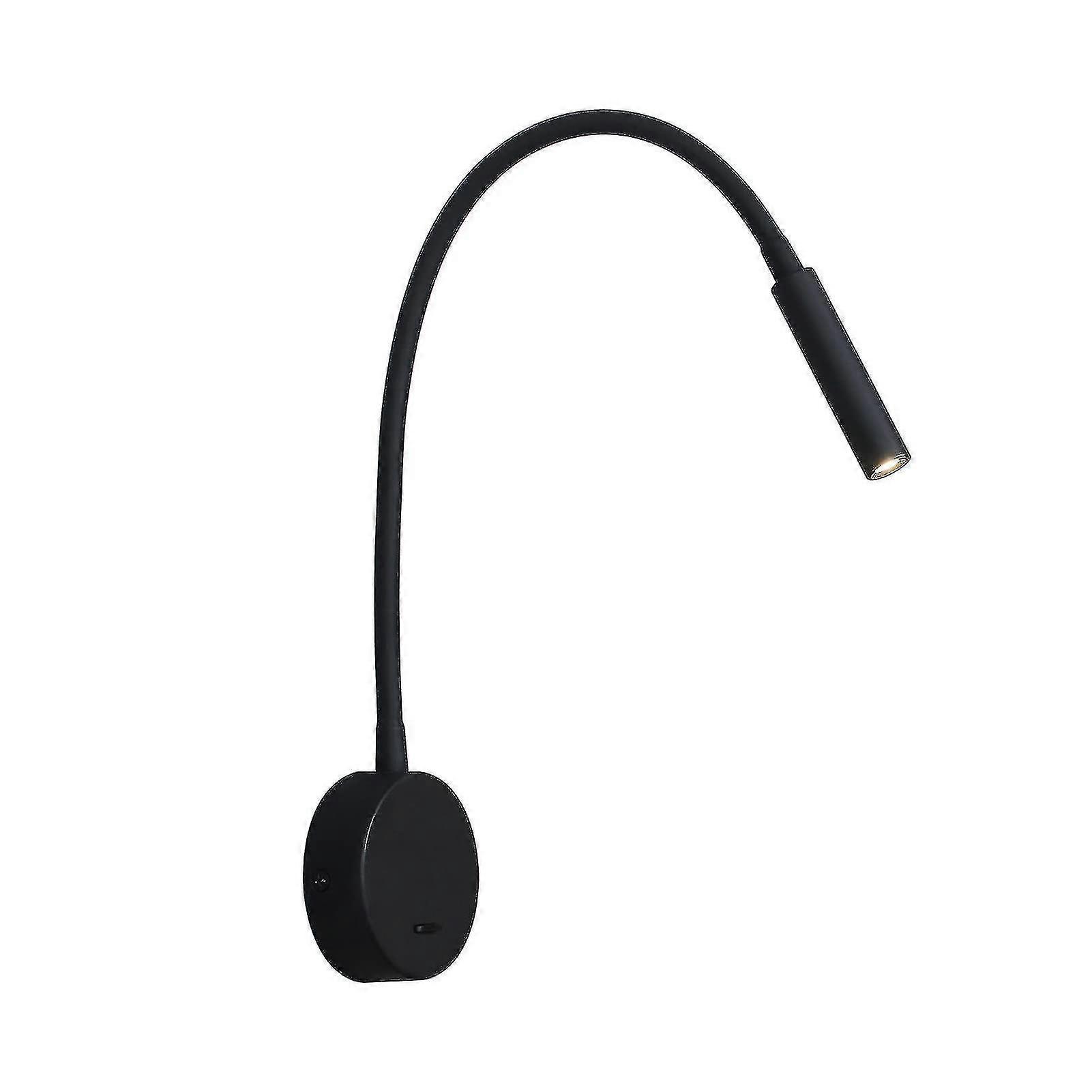 Gooseneck Lamp Black, 3w Led 3000k Warm White Bedside Reading Light Wall Mounted