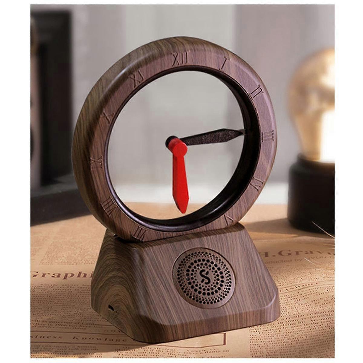 Bluetooth Speakers Retro Reverse Clock Speakers Portable Home Speakers Music for Home Decor Walnut