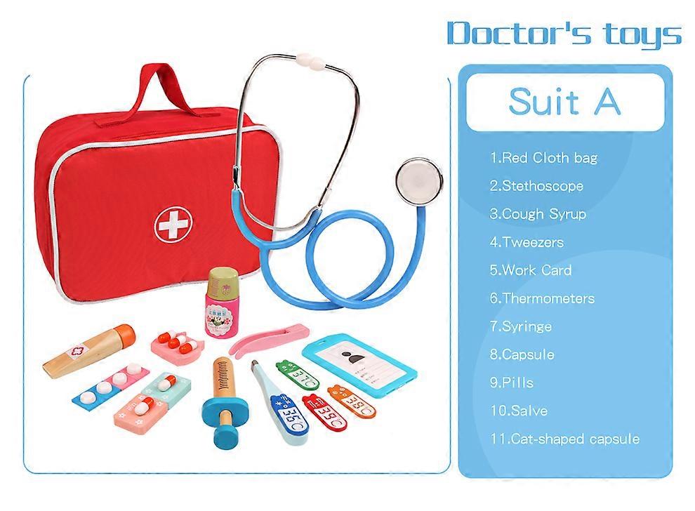 Wooden Toy Pretend Play Doctor Set Educationa Toys for Child Medical Simulation Medicine Chest Set for Kids Interest Development