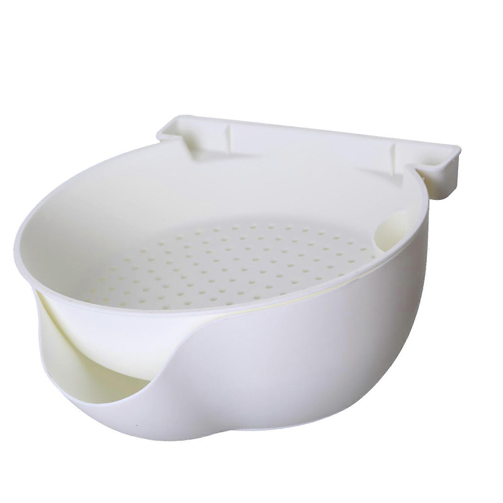 Witte 2-laags plastic fruitvergietzeefkom met telefoonbeugel