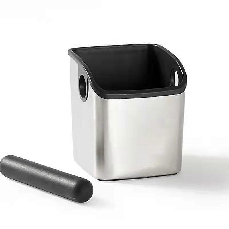 black coffee accessory Matt angular silver - Knock Box for coffee grounds with special noise-absorbing percussion bar - ground coffee box for barista