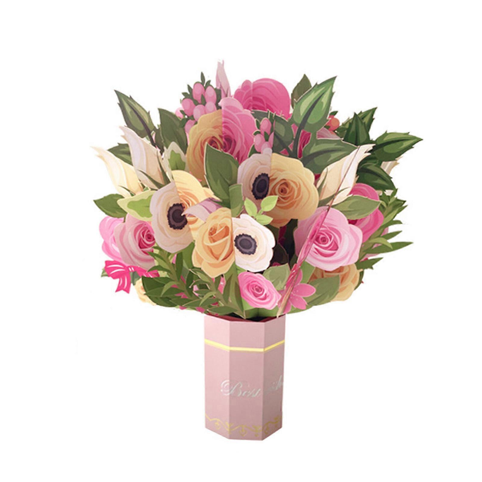 Carte de buchet de flori de hârtie Trandafiri mixti Felicitări 3D pop-up, pentru aniversarea zilei de naștere Fă-te bine în curând Felicitări 3D pop-up realizate manual-40% reducere
