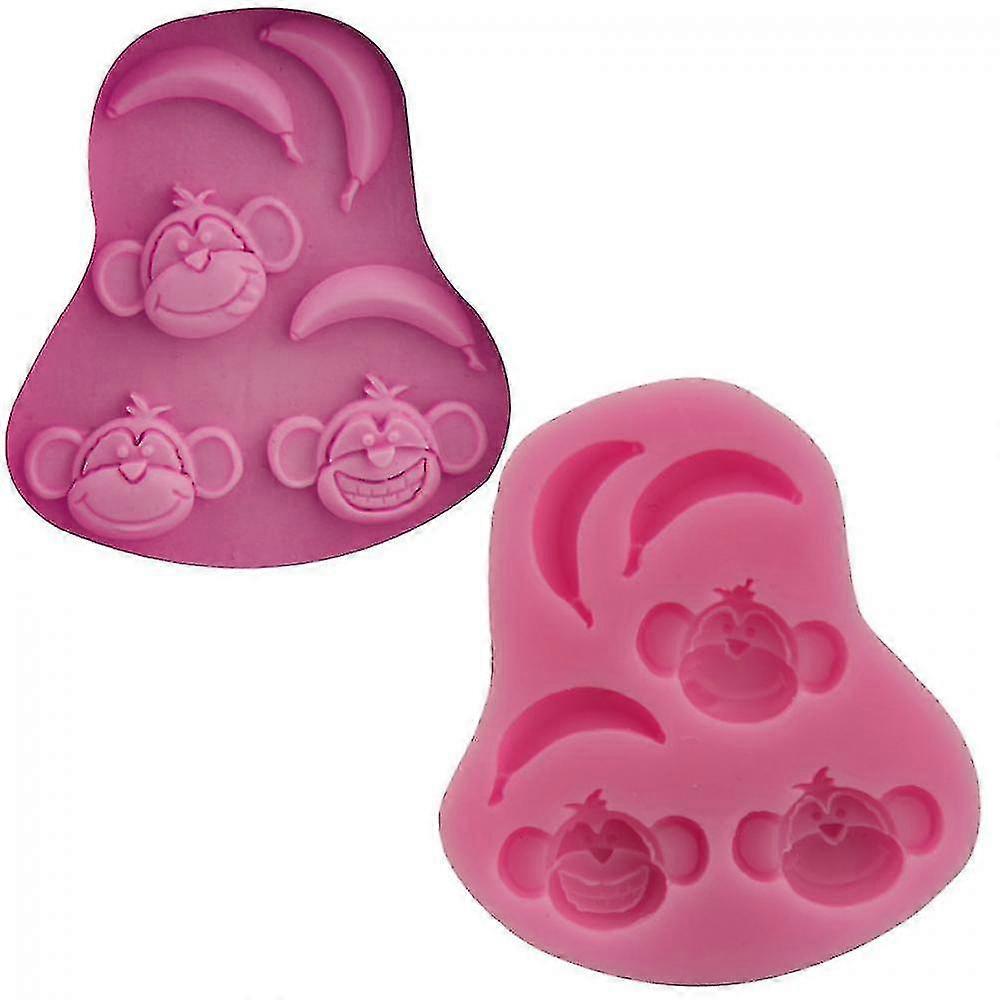 2pcs Monkey And Banana Shaped Silicone Molds For Diy Cake Fondant Biscuit Cookies Soap Sugar Pudding Chocolate Hard Candies