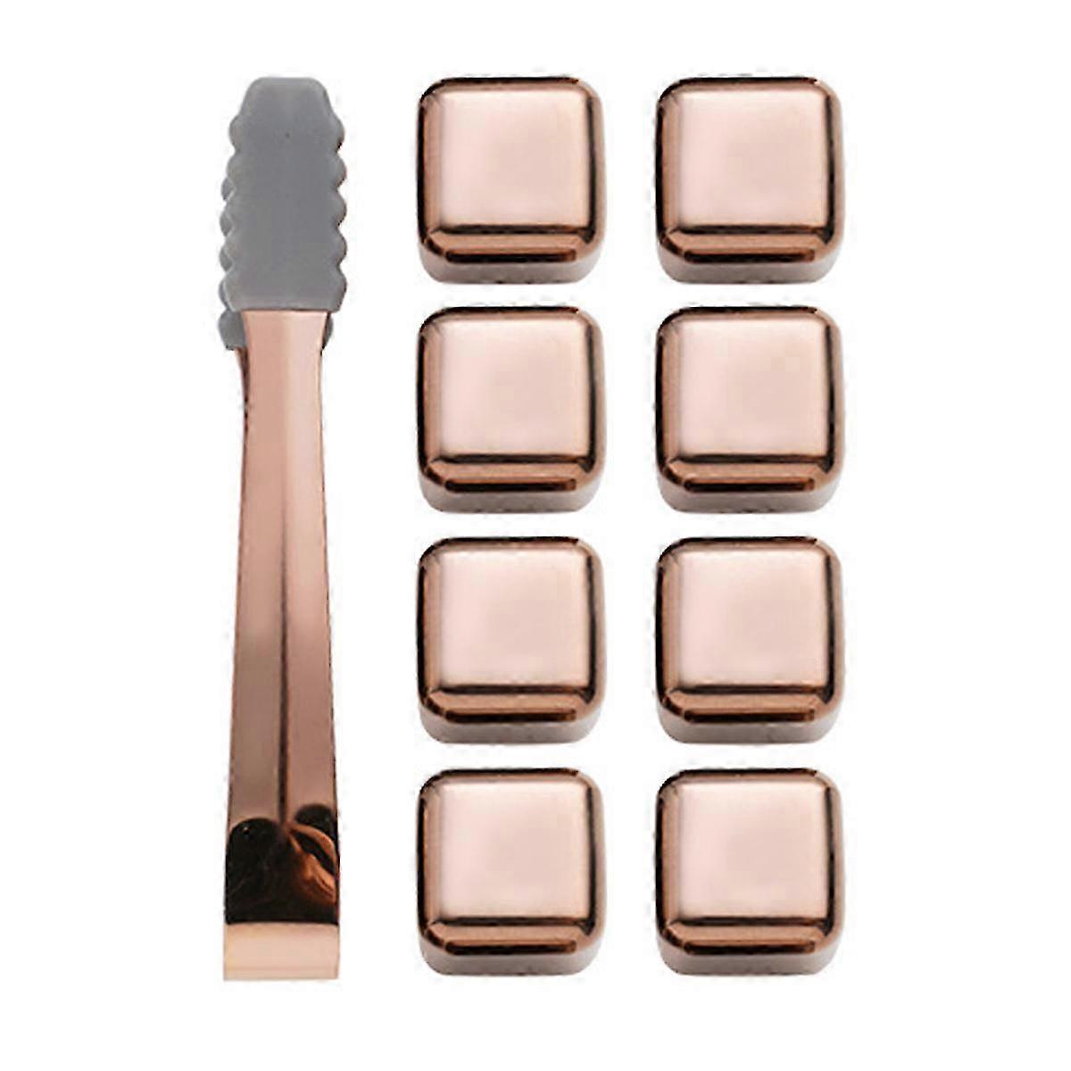 Set regalo di pietre di whisky - Cubetti di ghiaccio in acciaio inossidabile dorati da 8 pezzi - I cubetti di ghiaccio riutilizzabili e fintiCubetti di ghiaccio in metalloCubetti riutilizzabili, compagno di raffreddamento per