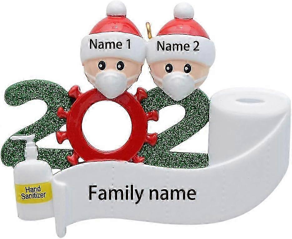 2020   Personalized Ornaments Survivor Family of 2 with Face Masks Hand Sanitized Christmas Ornament