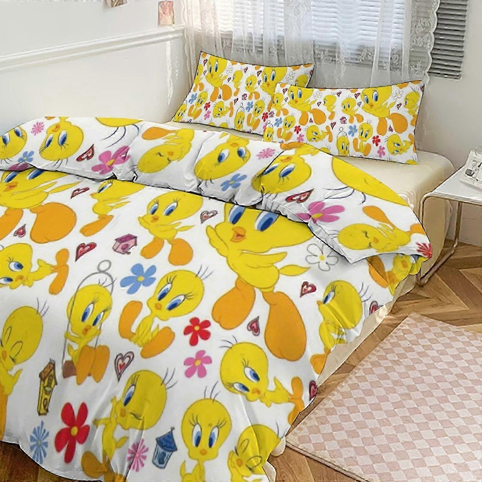 o3270 Lençóis de Cama TweetyBird Print Conjunto de Cama Padrão Duvet Cove Set3 Peças Capa de Colcha e Fronhas para Mulheres Homens Adolescentes (1 Capa de Edredom e 2 Pi