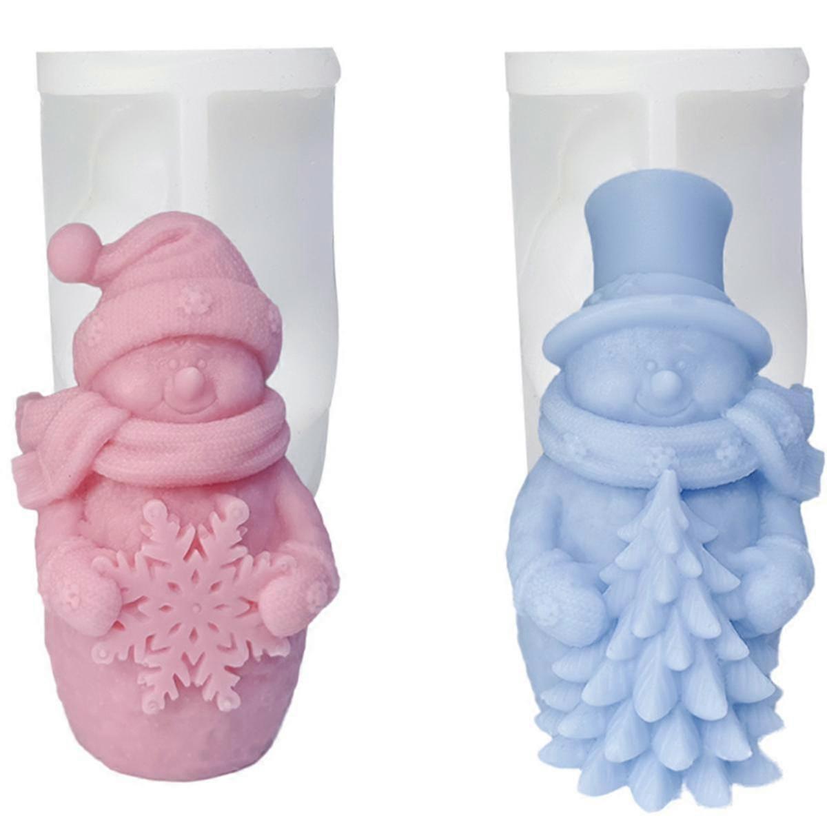 2PCS Santa Hugging Snowflake Silicone Mold DIY Christmas Tree Old Man Scented Candle Plaster Soap R