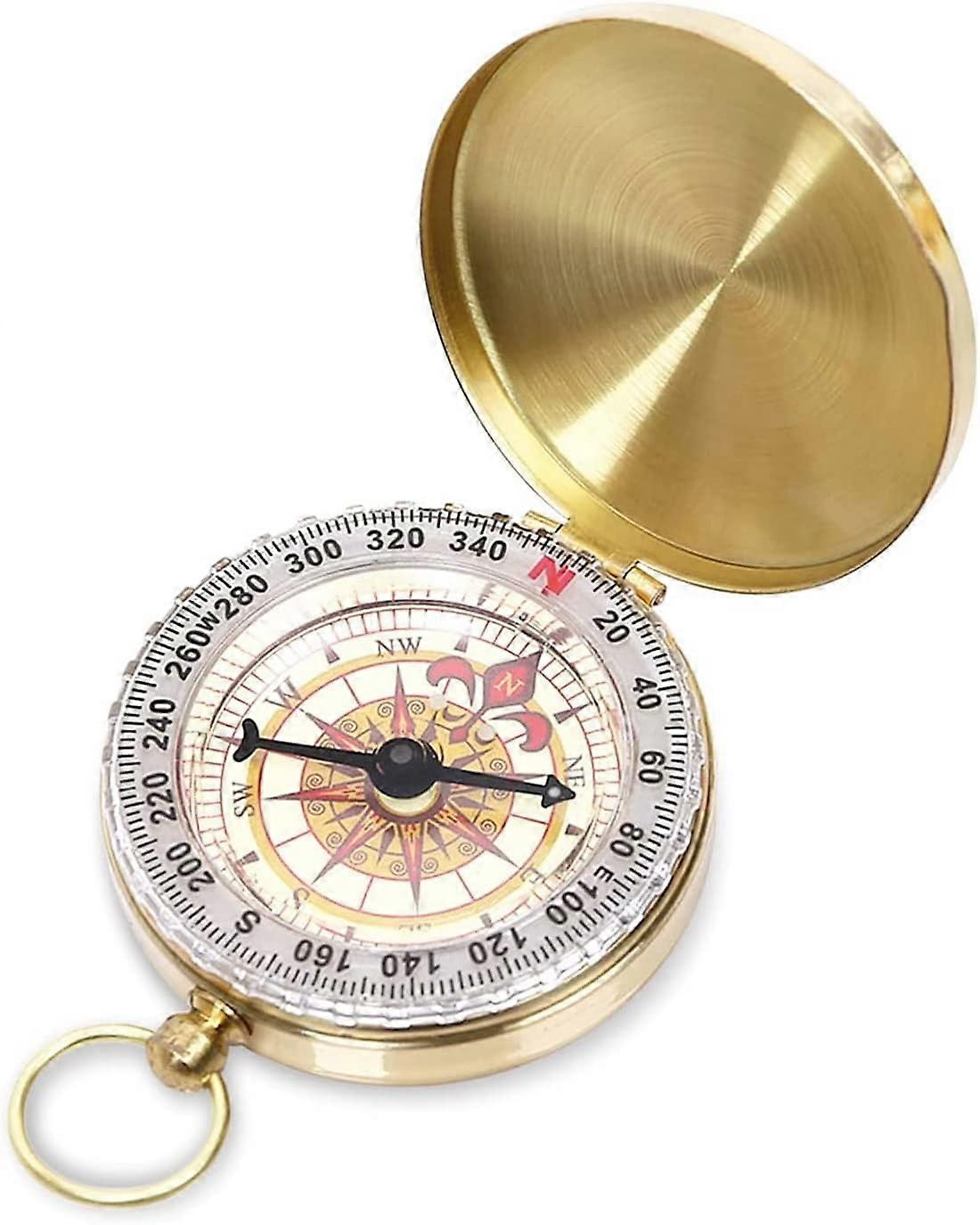Compass for Navigation, Vintage Pocket Compass with Luminous Function, Pure Copper Shell, Waterproof Military Compass for Camping/Orienteering/Hiking/