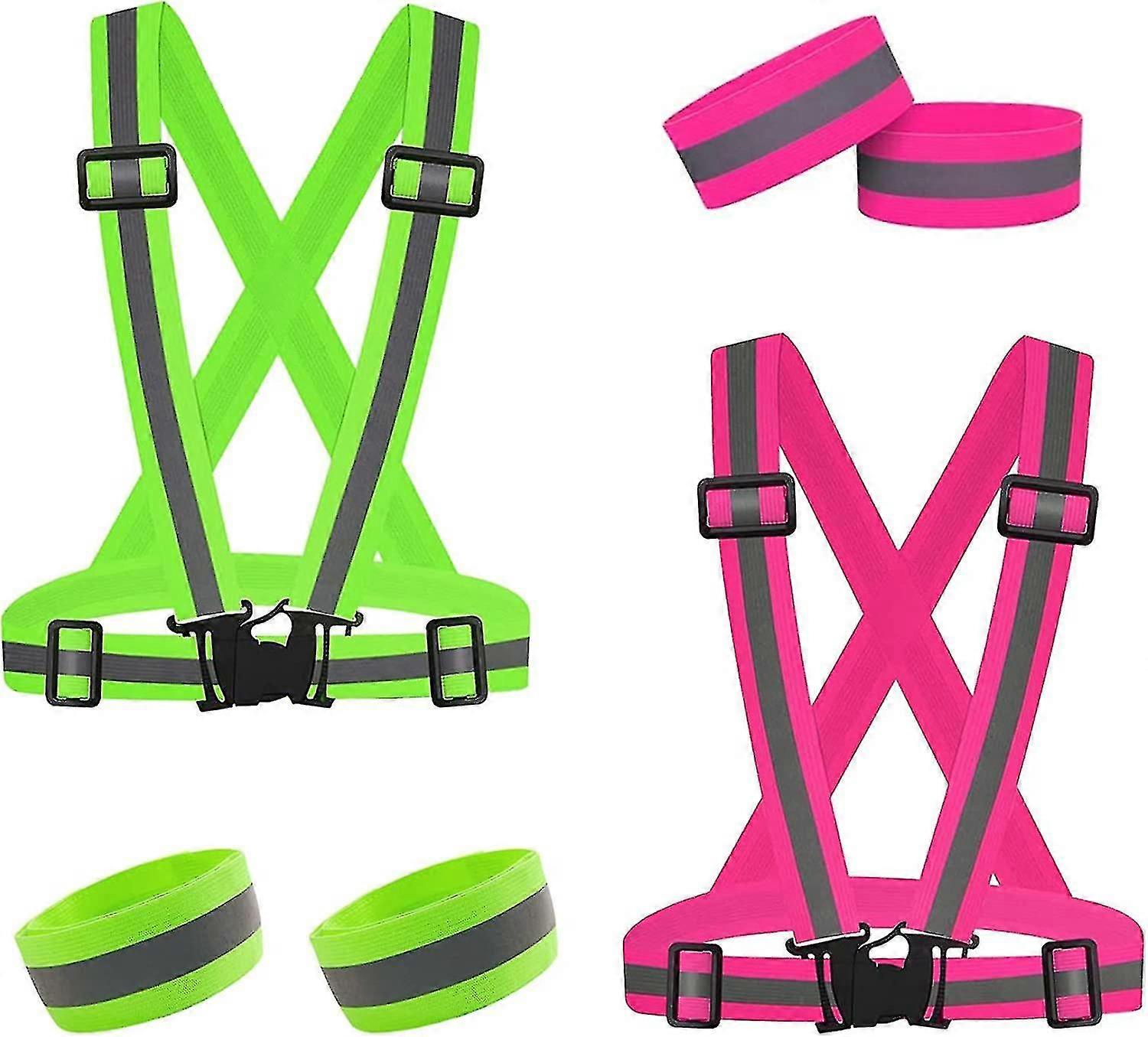 2 حزمة تشغيل سترة عاكسة والعتاد 4 قطع العصابات العاكسة عالية الوضوح سترة السلامة قابل للتعديل لركوب الدراجات الليلية ، الجري ، المشي لمسافات طويلة ، الركض ، الكلب Walkin