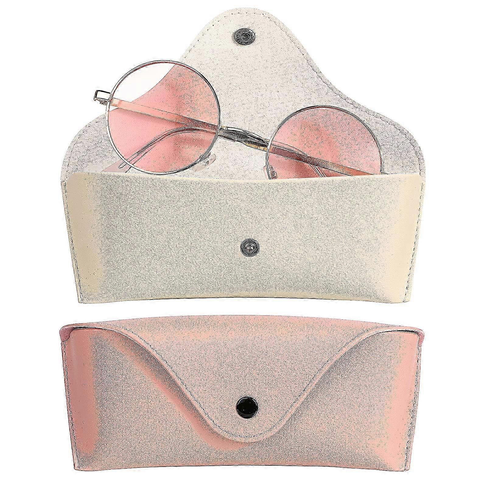 Leder-Brillenetui 2er-Pack, tragbare Reise-Einschubtasche mit weicher Sonnenbrille (Rosa)