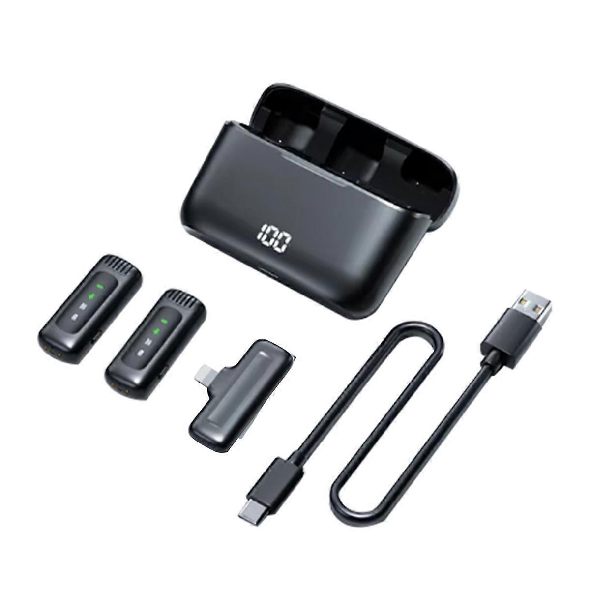 Wireless Lapel Microphone Portable Noise Reduction Audio Recording with Charging Box for Interface