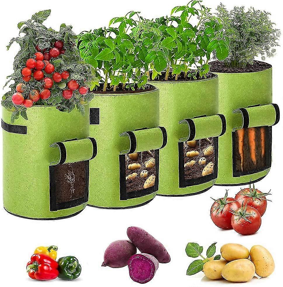 שקיות גידול תפוחי אדמה, 4 חבילה שקית צמחים 10 גלון, עציצים בד, שקיות צמחים עם ידיות, שקית גידול ירקות שקית ירקות סיר צמח שקית ירקות עם חלון בתאנון