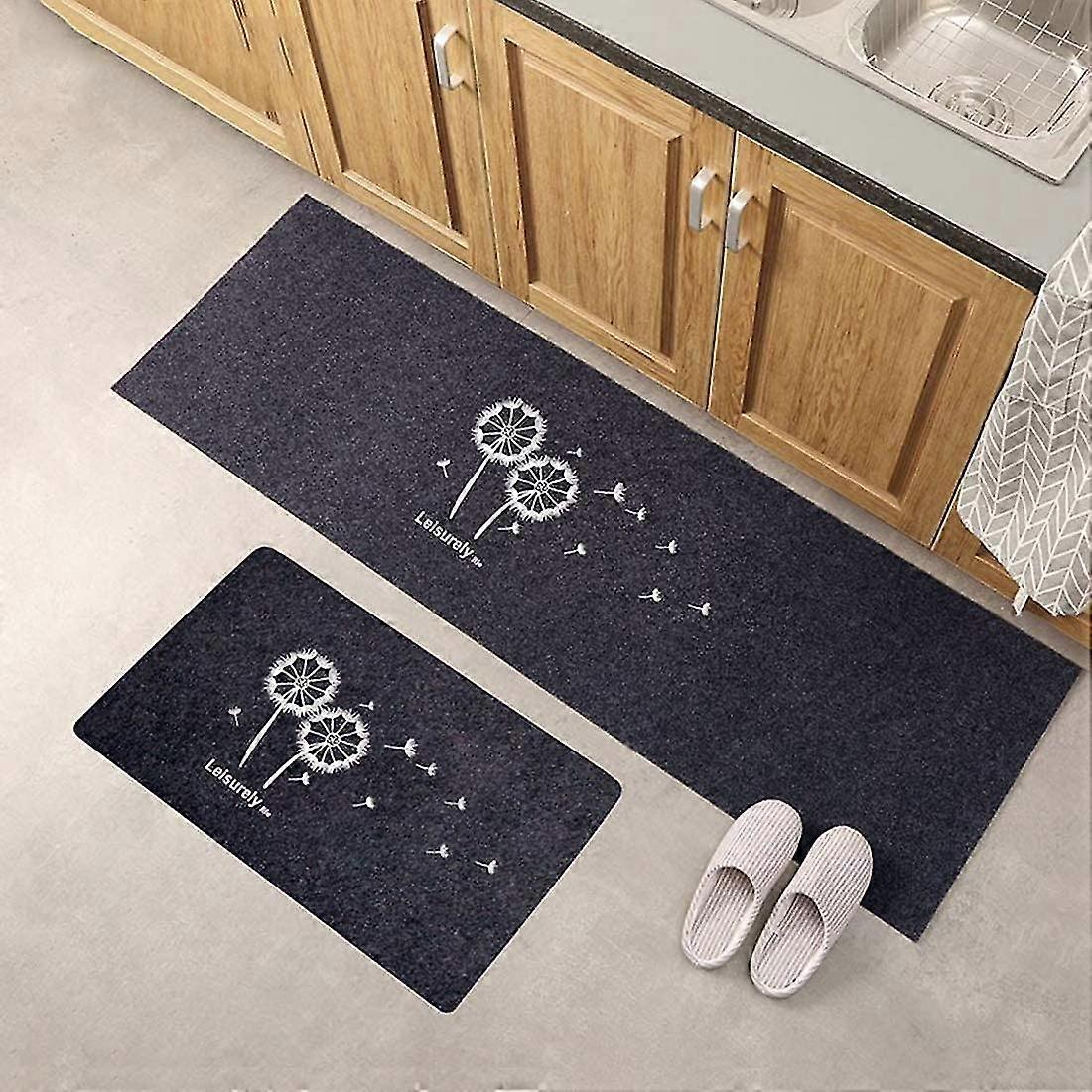 2pcs Kitchen Runner Washable Non-slip Kitchen Mat Kitchen Rug(gray)