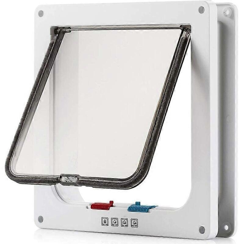 Large Cat Door (Exterior Size 9.8" x 9.2") with 4 Way Latch Cat Flap, Waterproof Door, White Pet Door Kit for Kitten and Small Dogs with Less Than 23"