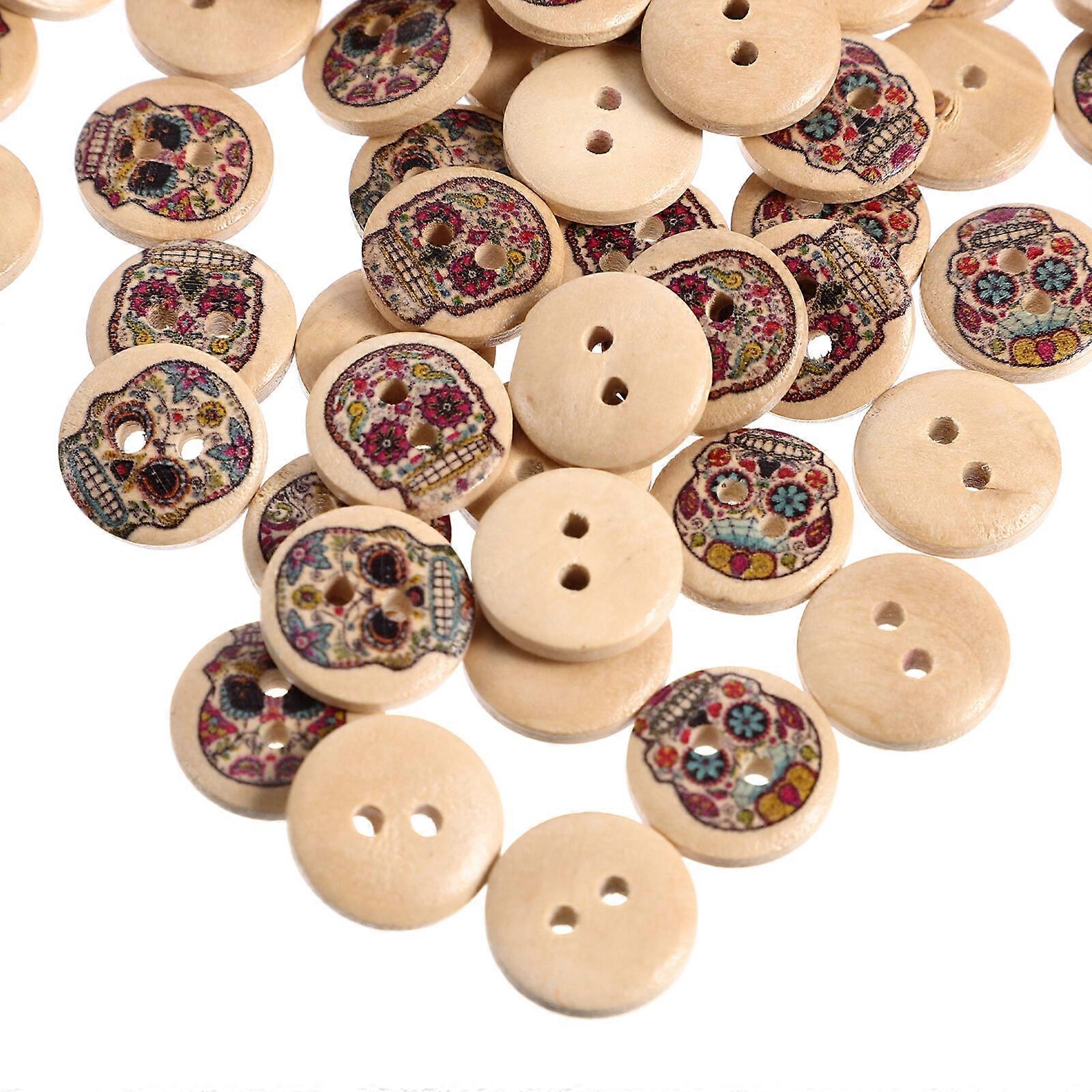 200pcs Halloween Themed Skull Pattern Buttons Wooden Buttons Sewing Buttons