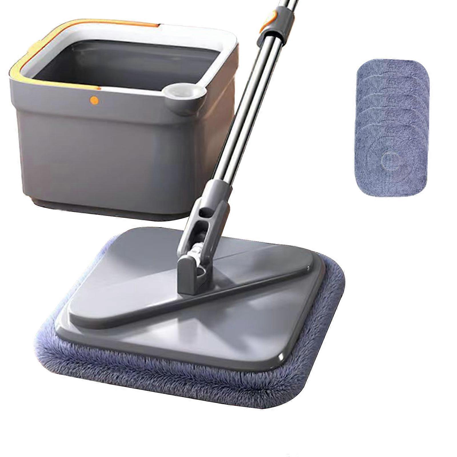 Selvvask roterende mopp, sett med roterende mopper og bøtter, firkantet roterende mopp for gulvrengjøring, roterende mopp for å skille rengjøring og skitten wa