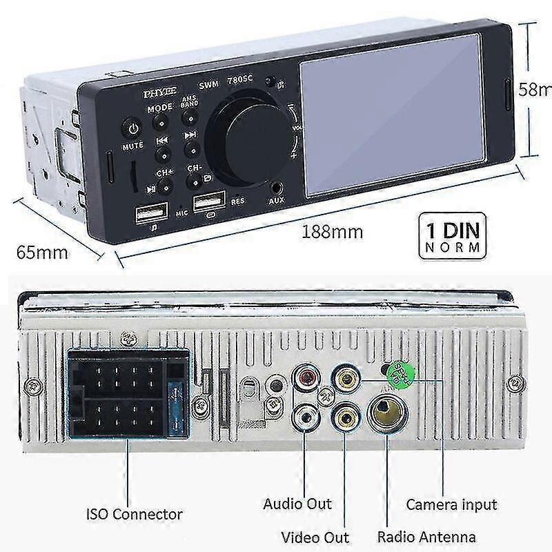 4.1&quot; Car Radio 1 Din Touch Screen Mp5 Video Player Dual Usb Tf Bluetooth Handsfree 7 Colors Lighting Iso Head Unit Phyee 7805c